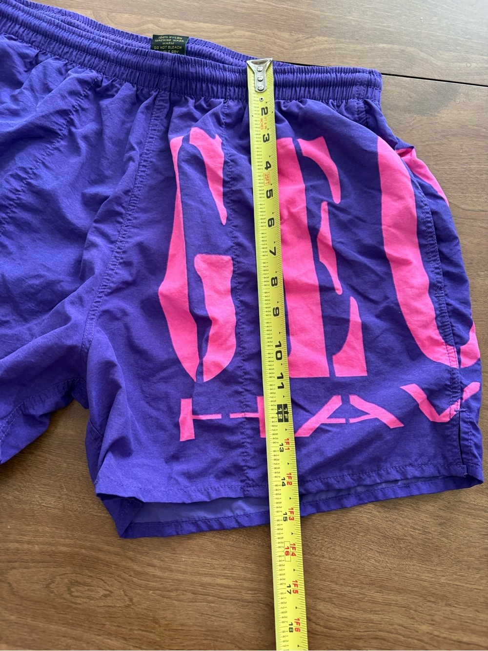 Vintage Gecko Hawaii Purple Graphic Swim Shorts with Neon Accents - Picture 9 of 9